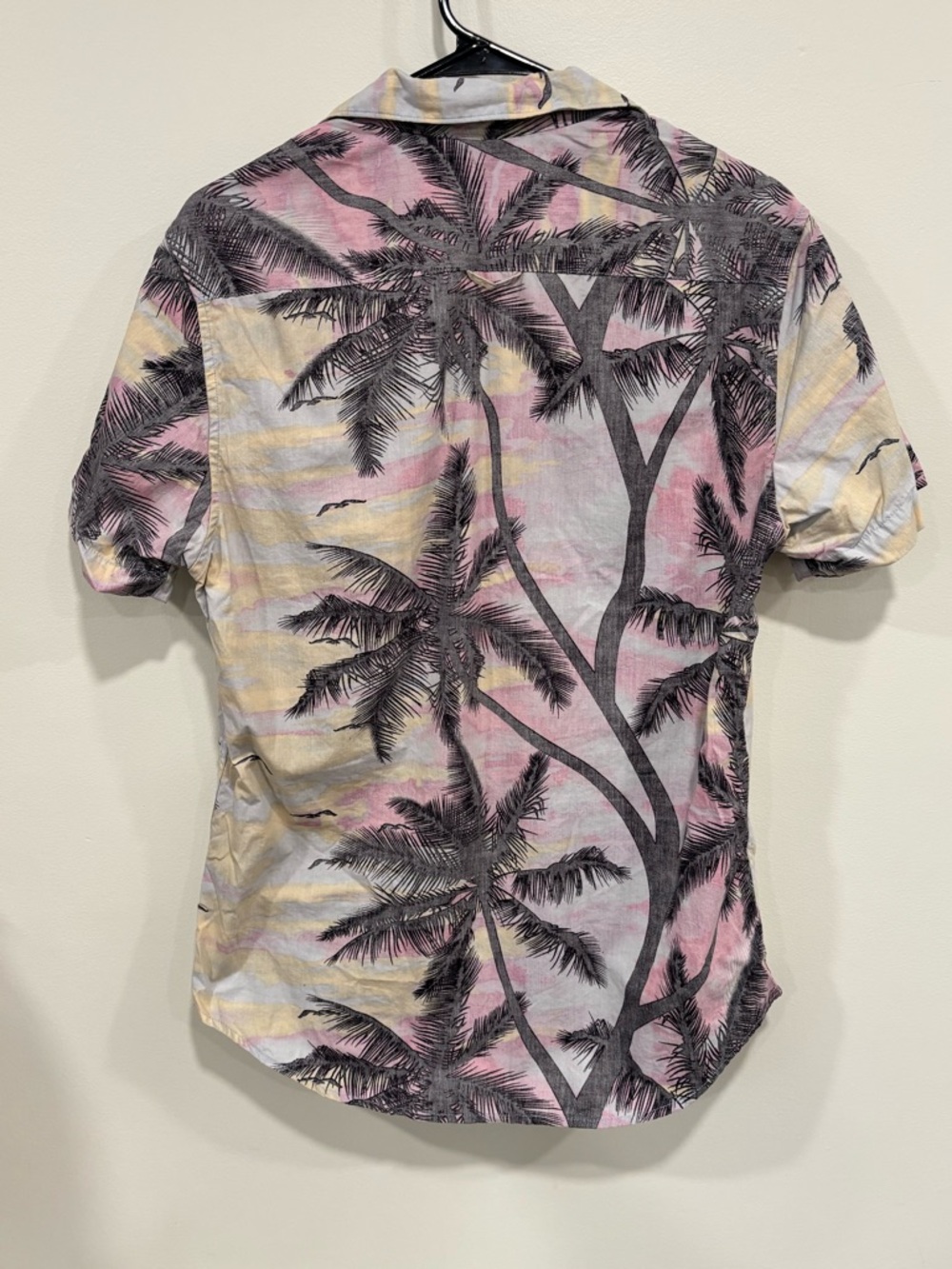 Denim & Flower Pink and Beige Palm Print Short Sleeve Button-Down Slim Fit - Picture 5 of 8